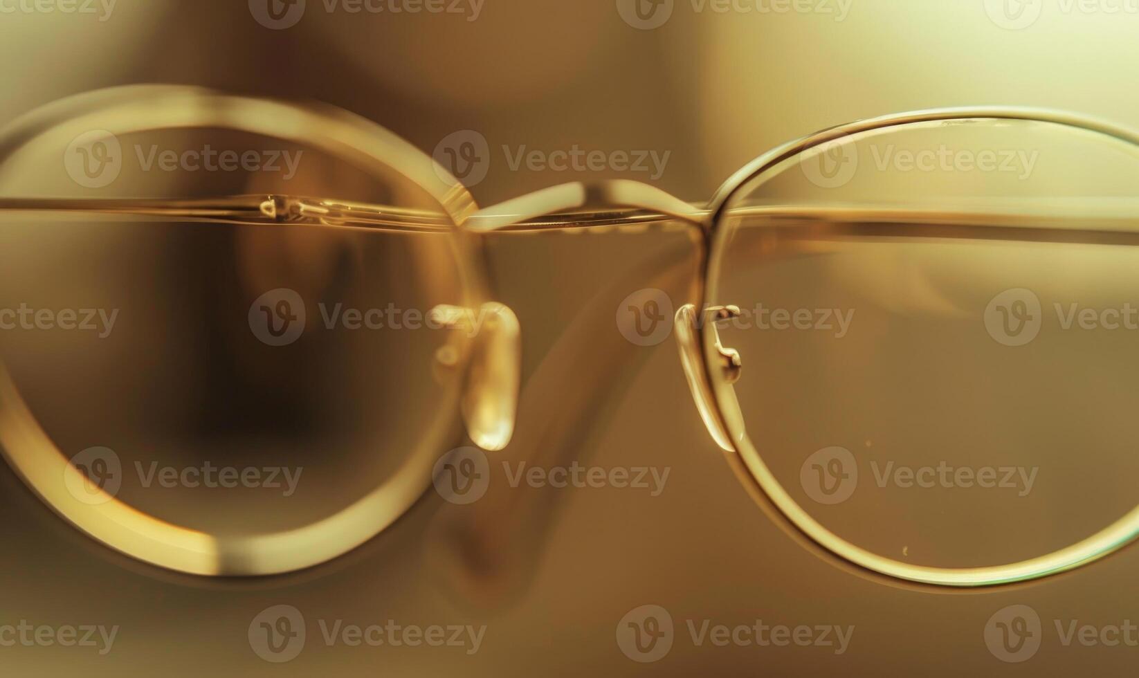 ai généré lunettes sur le table avec bokeh lumière Contexte. photo