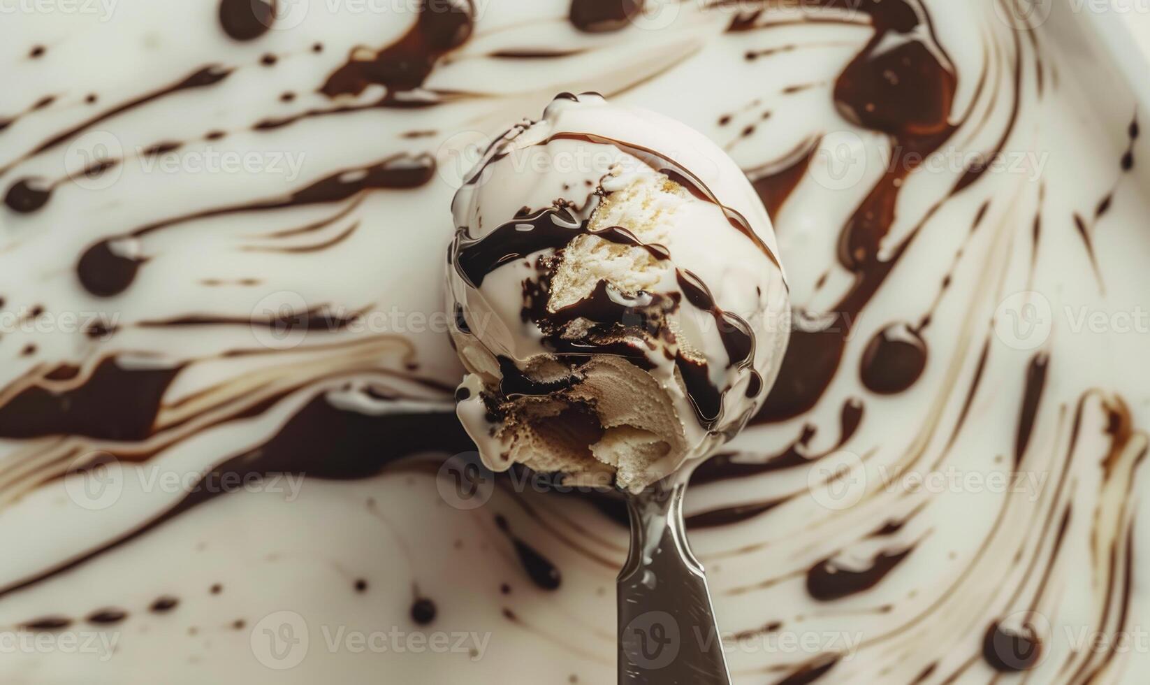 ai généré la glace crème scoop avec Chocolat sirop tourbillonne fermer vue photo