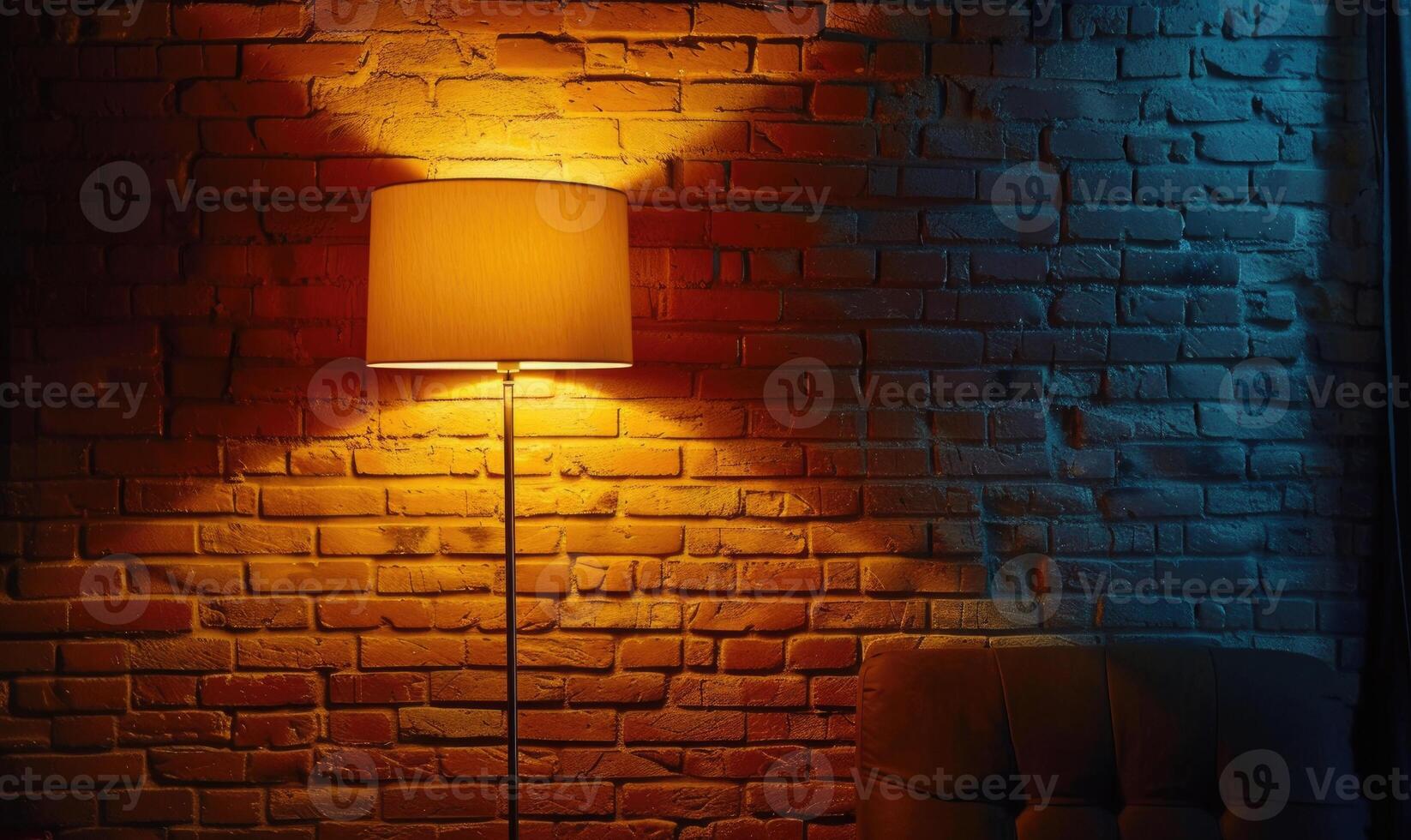 ai généré lampe sur une brique mur Contexte. espace pour texte. photo