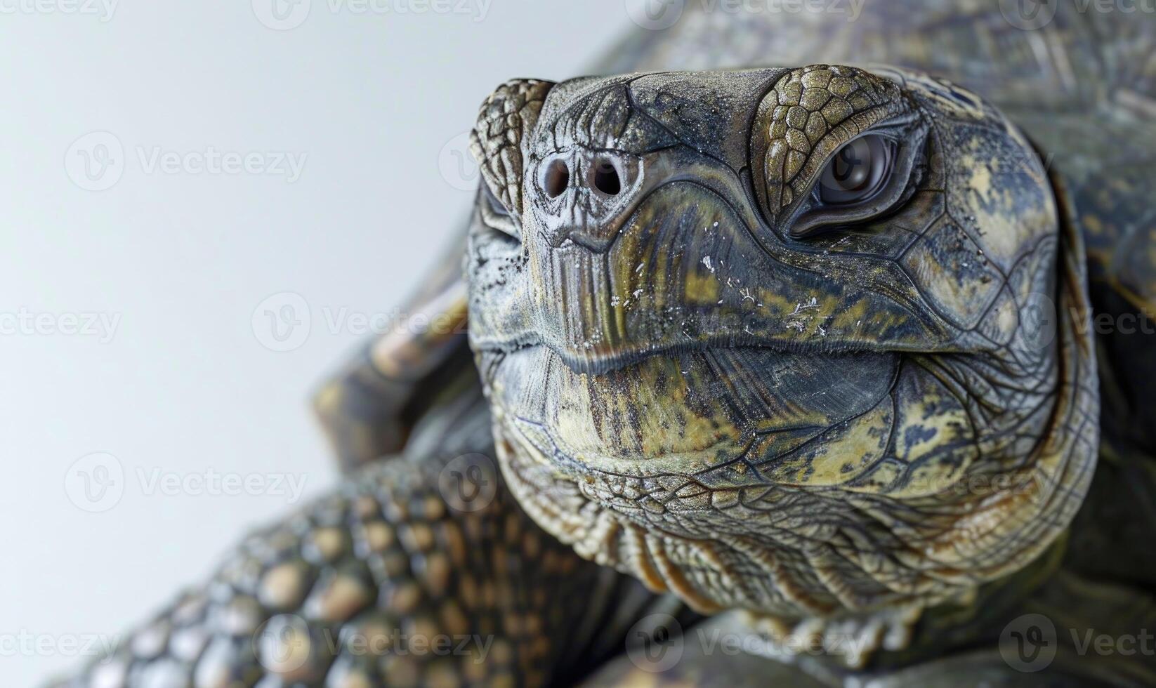 ai généré fermer de une tortue tête sur une blanc Contexte. macro. photo