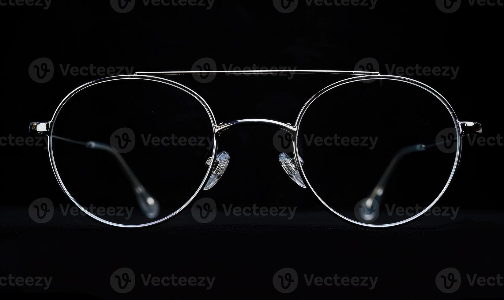 ai généré lunettes isolé sur une noir Contexte. des lunettes avec transparent verre. photo