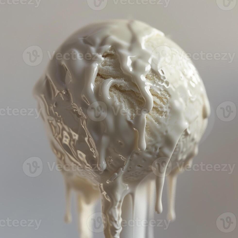 ai généré vanille la glace crème scoop fusion lentement, fermer vue photo