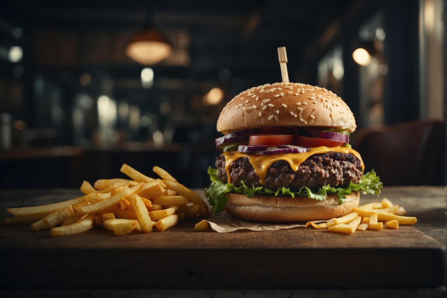 ai généré Hamburger proche en haut photo