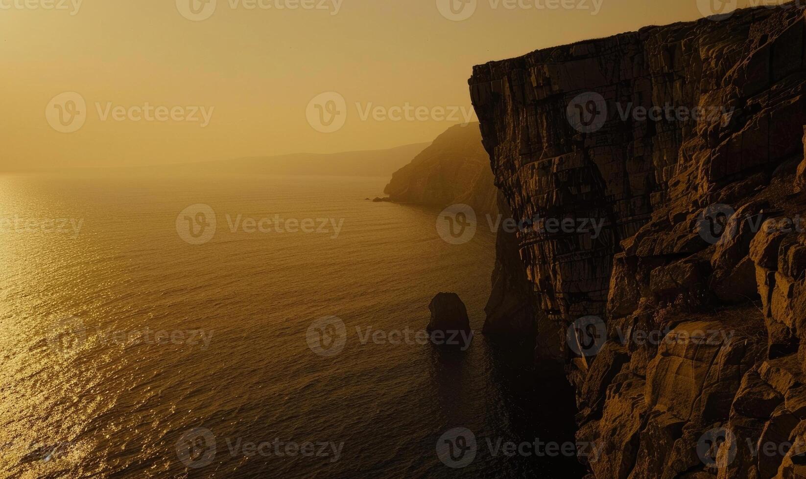 ai généré magnifique paysage marin avec falaises et mer dans le soir. photo