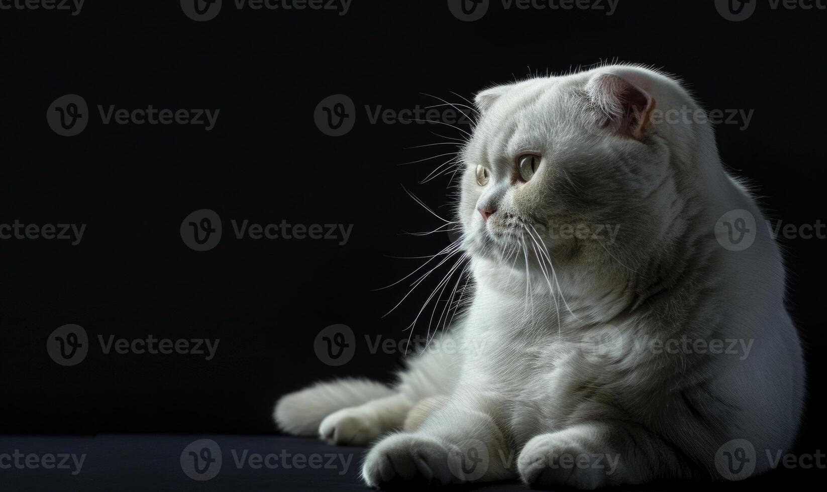 ai généré mignonne Écossais plier chat, isolé sur noir Contexte. photo