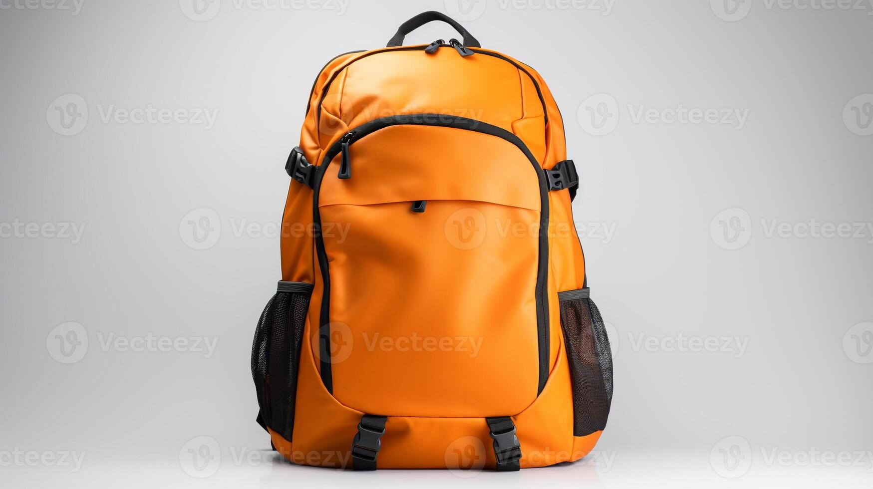 ai généré Orange caméra sac à dos sac isolé sur blanc Contexte avec copie espace pour publicité. ai généré photo