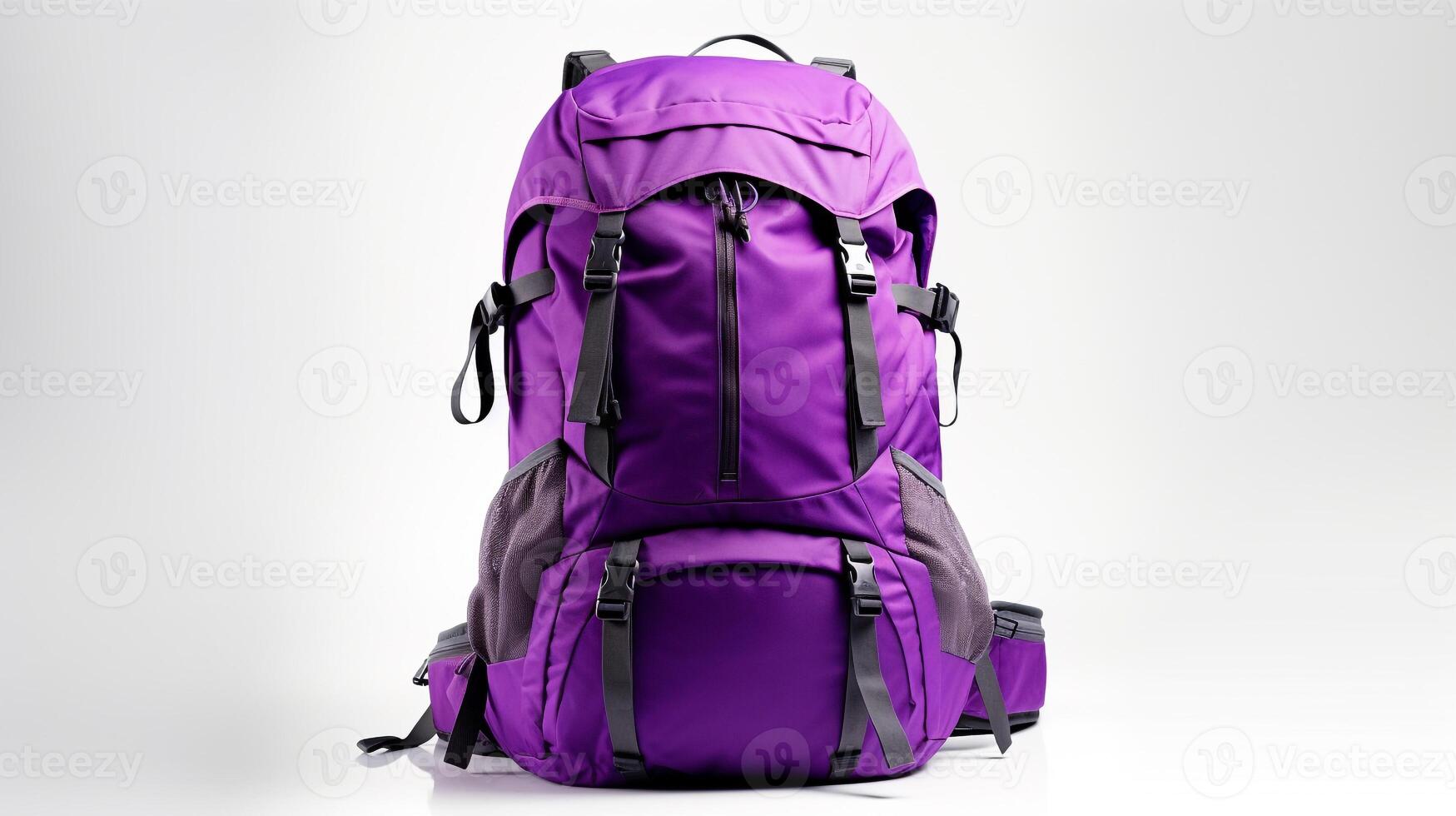 ai généré violet sac à dos sac isolé sur blanc Contexte avec copie espace pour publicité. ai généré photo