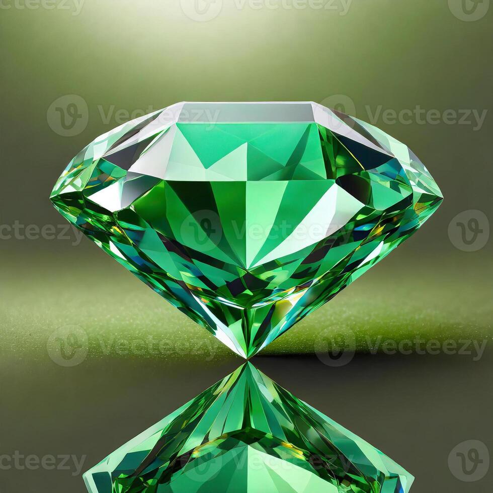ai généré une grand brillant vert diamant est isolé sur une blanc gris Contexte photo