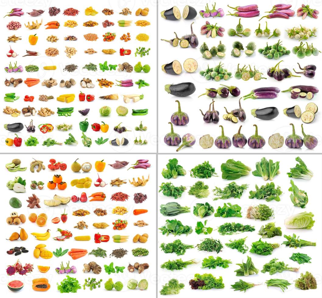 Collection de fruits et légumes isolé sur fond blanc photo