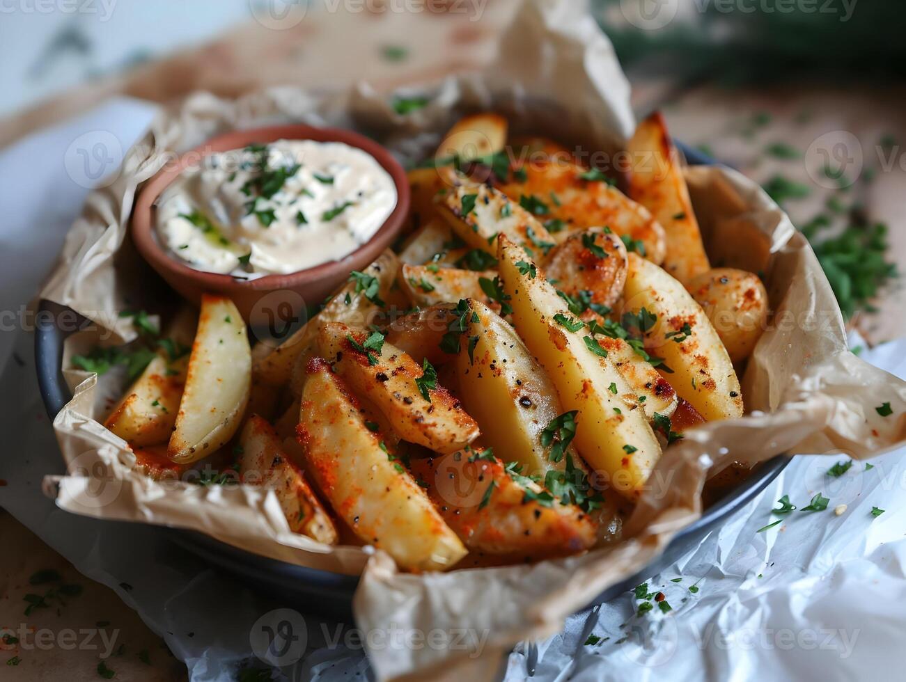 ai généré apéritif. cuit Patate avec mayo sos. haute qualité. ai génératif photo