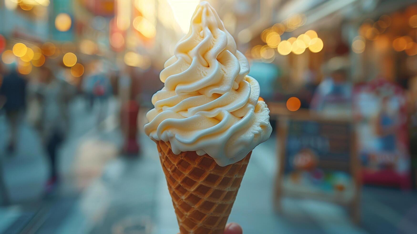 ai généré la glace crème cône sur ville rue photo