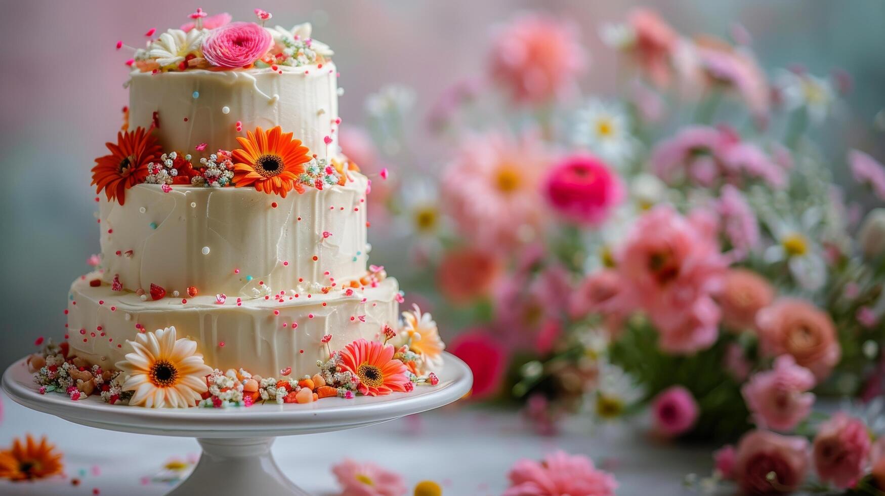 ai généré Trois échelonné gâteau sur blanc gâteau assiette photo