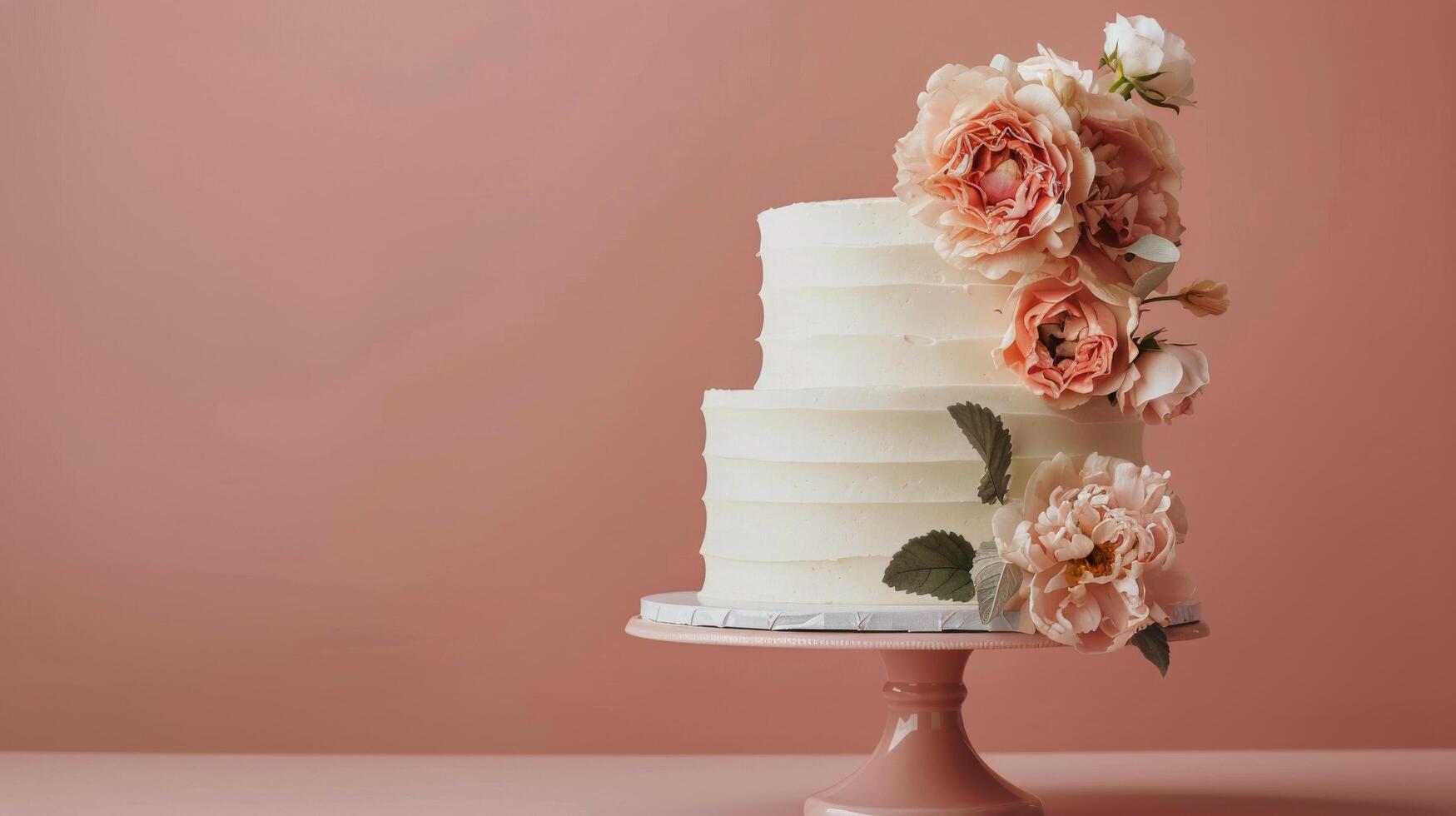 ai généré Trois échelonné gâteau avec fleurs photo