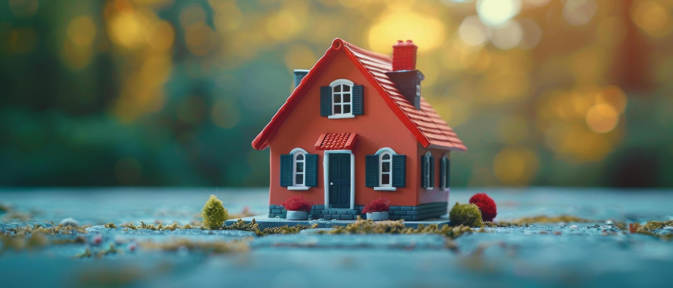 ai généré petit jouet maison sur table photo