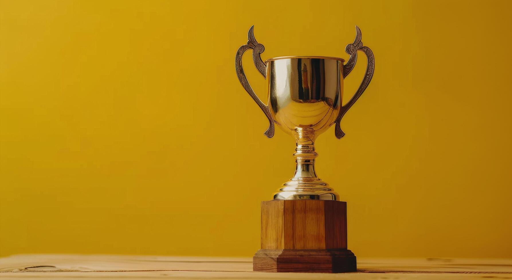 ai généré argent trophée sur en bois supporter photo