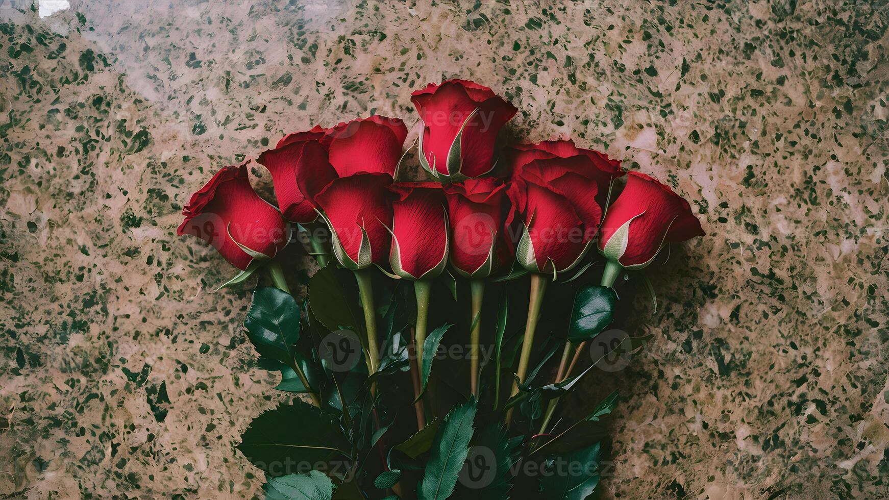 ai généré image magnifique rouge des roses bouquet contre granit Contexte photo