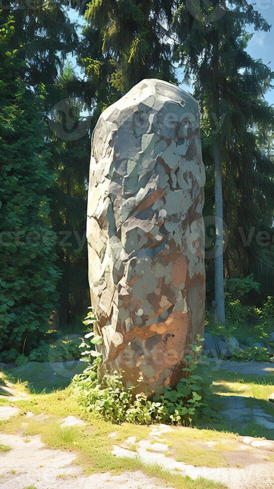 ai généré grand Naturel pierre pavé mensonges près une colonne dans la nature verticale mobile fond d'écran photo