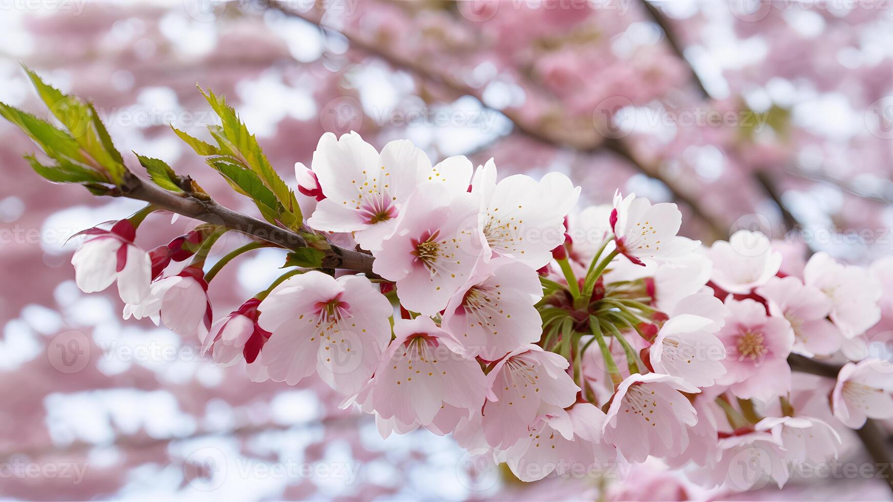 ai généré branche de Japonais Cerise fleur isolé contre blanc Contexte photo