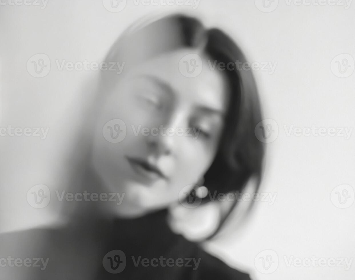 ai généré portrait de pensif femme dans flou noir et blanc photo