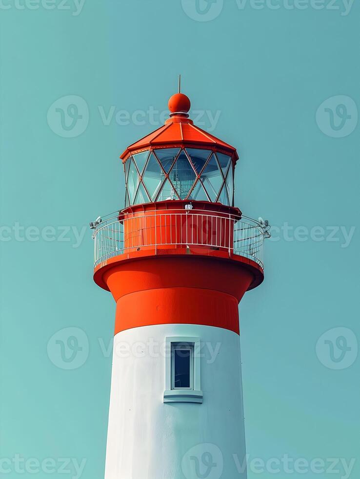 ai généré minimal rouge Haut de le phare sur une bleu ciel Contexte. haute qualité. ai génératif photo