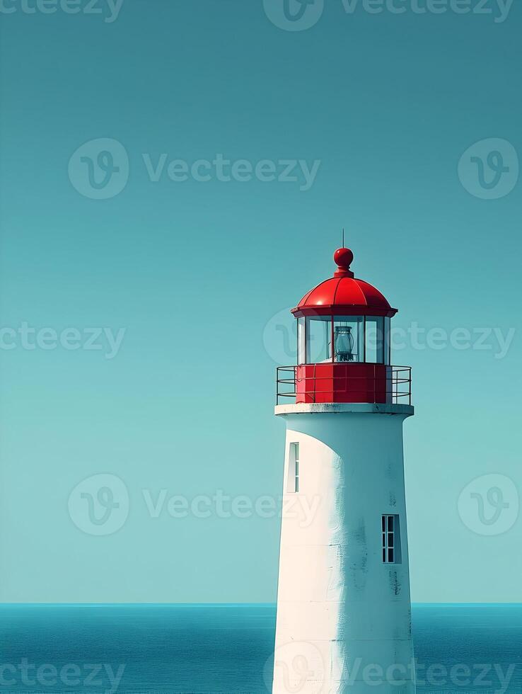 ai généré minimal rouge et blanc phare sur une bleu ciel Contexte. haute qualité. ai génératif photo