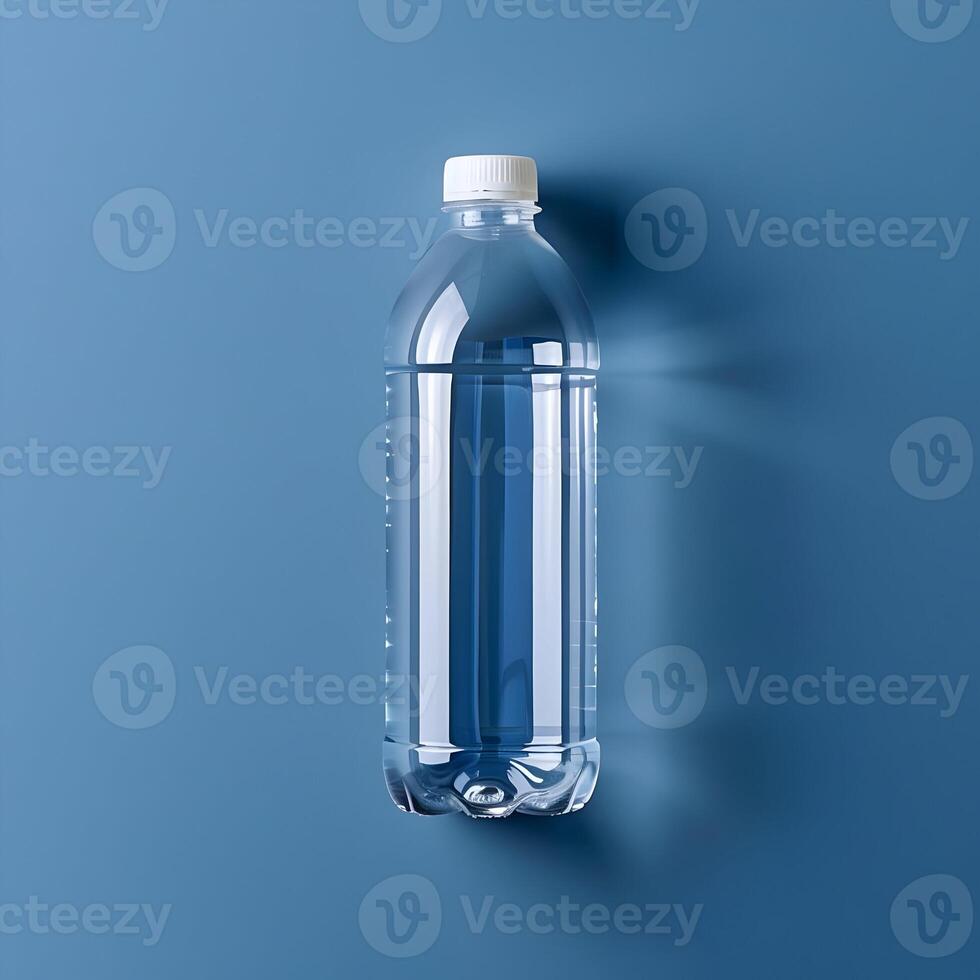 ai généré une Vide Plastique bouteille de l'eau isolé sur solide bleu Contexte. haute résolution. ai génératif photo