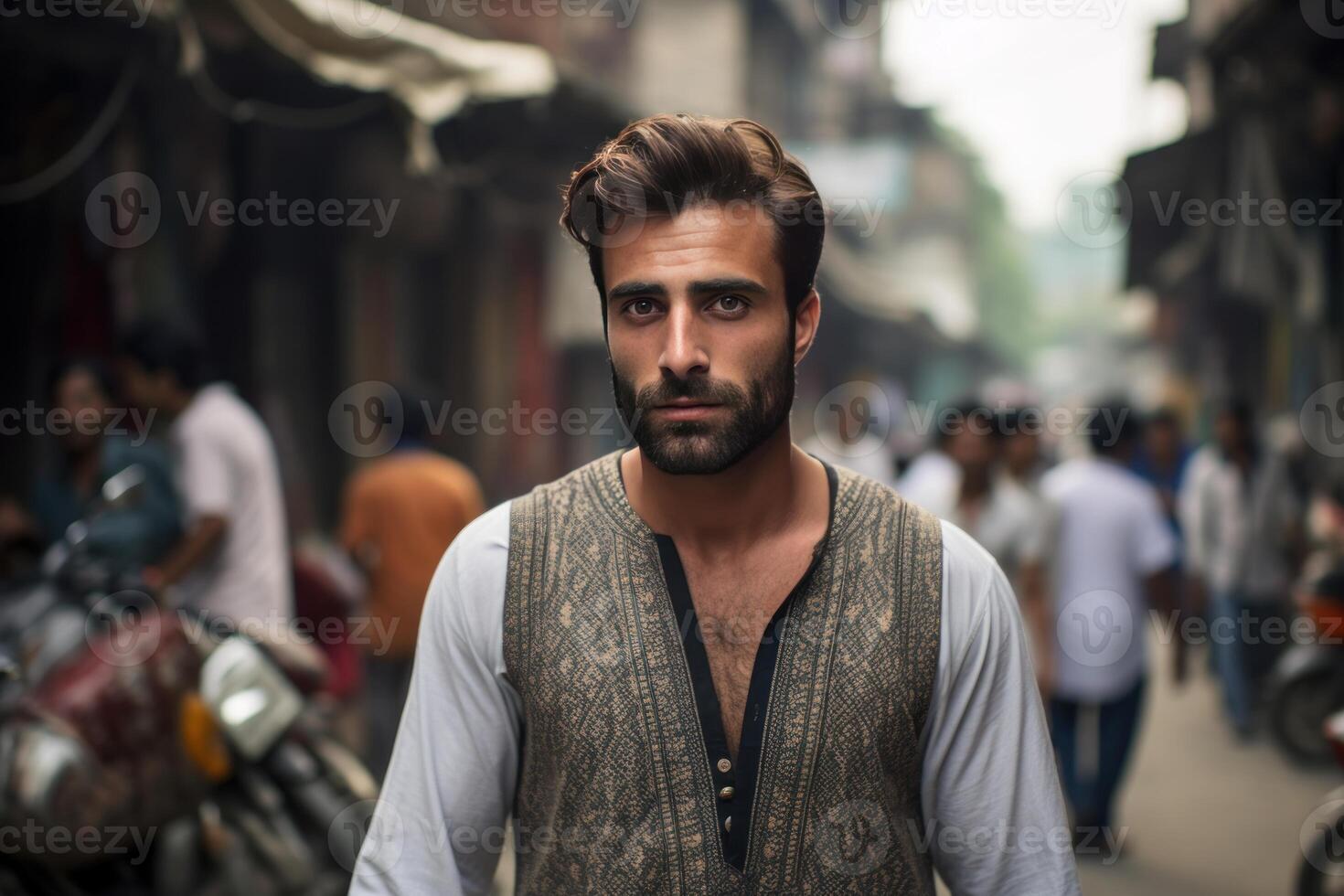 ai généré sophistiqué pakistanais gars costume. produire ai photo