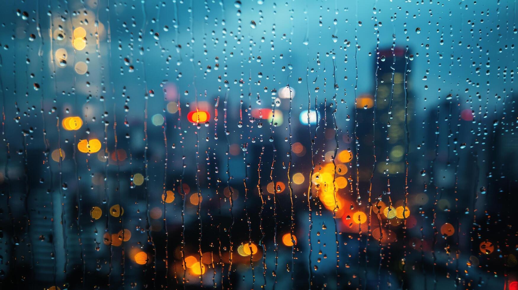 ai généré pluie gouttes sur le fenêtre de une voiture à nuit photo