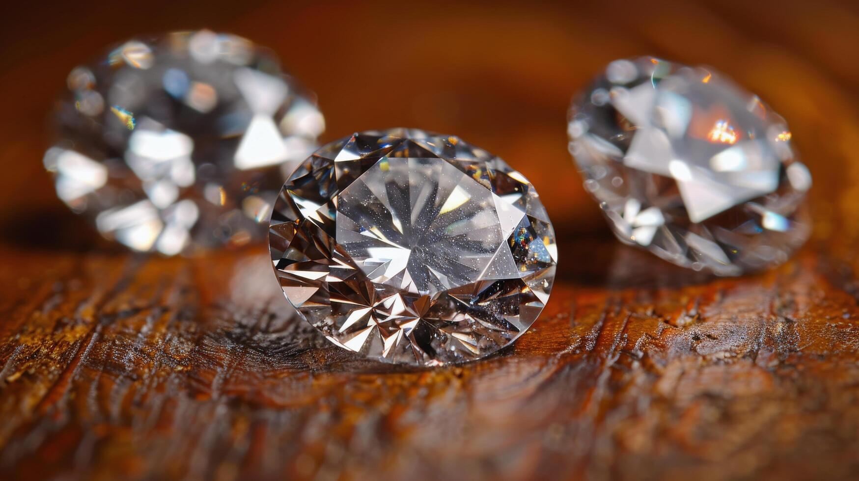 ai généré Trois diamants sur en bois table photo