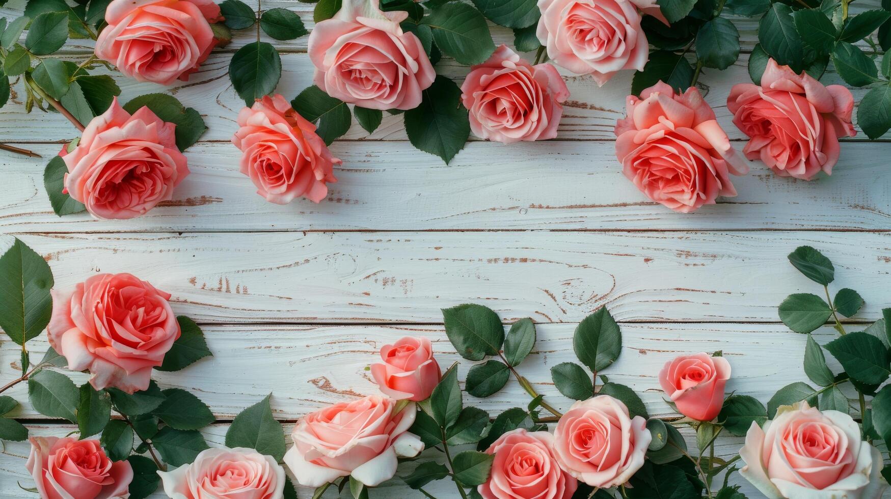 ai généré rose des roses sur blanc en bois Contexte photo