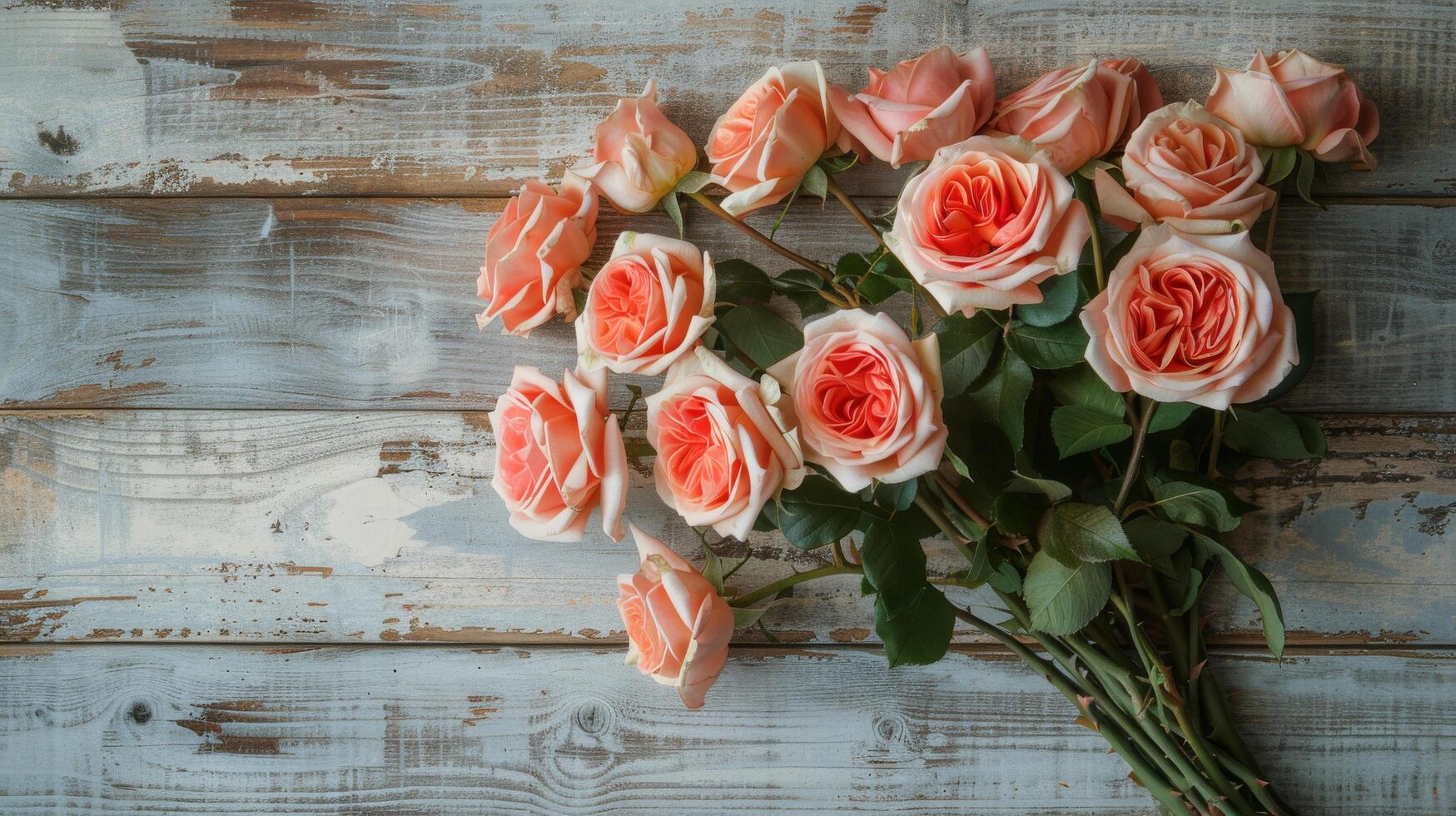 ai généré rose des roses sur blanc en bois Contexte photo