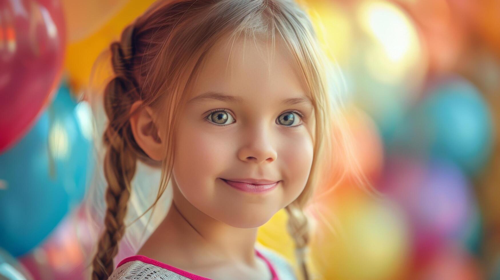 ai généré peu fille avec des ballons photo