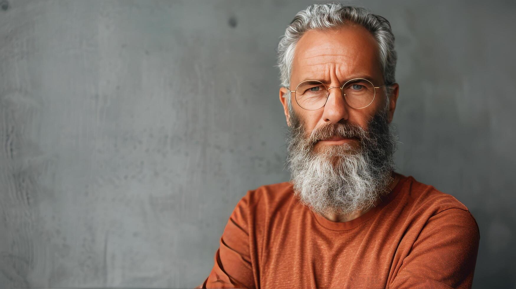 ai généré plus âgée homme avec barbe et des lunettes photo