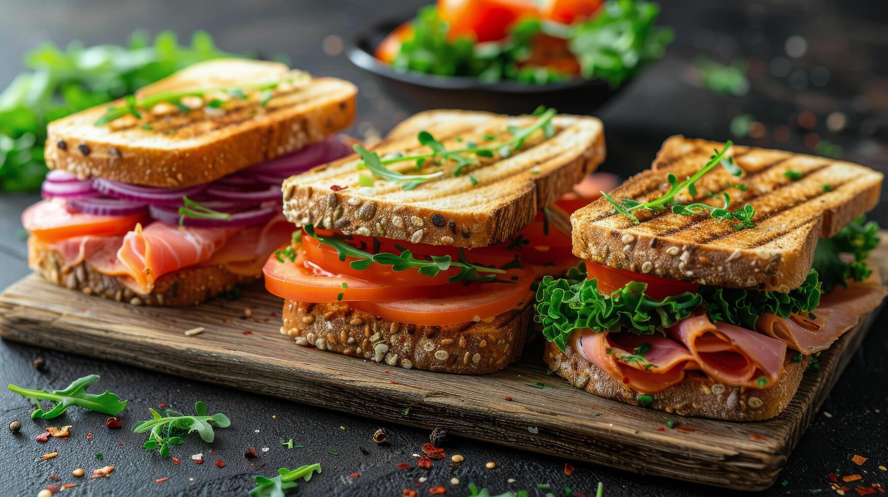 ai généré moitié sandwich sur Coupe planche photo