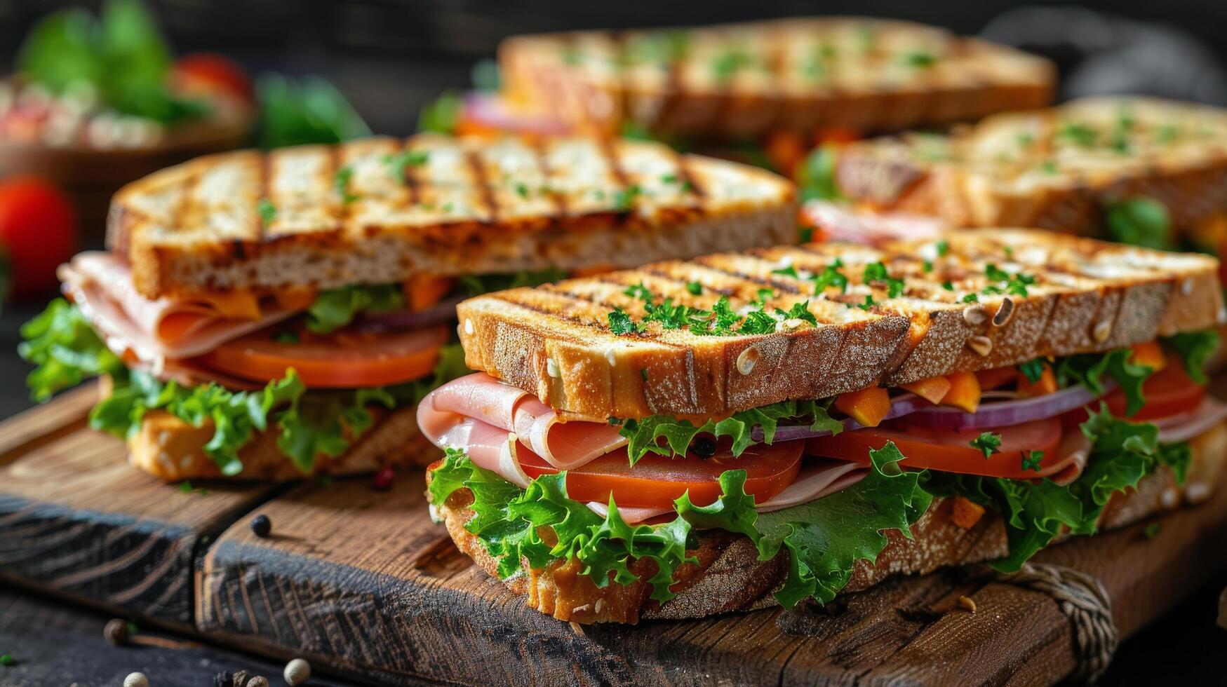 ai généré moitié sandwich sur Coupe planche photo