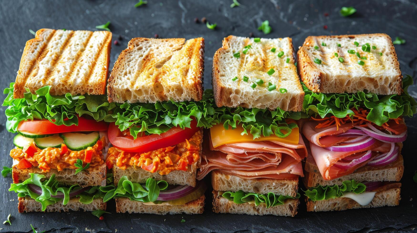 ai généré moitié sandwich sur Coupe planche photo