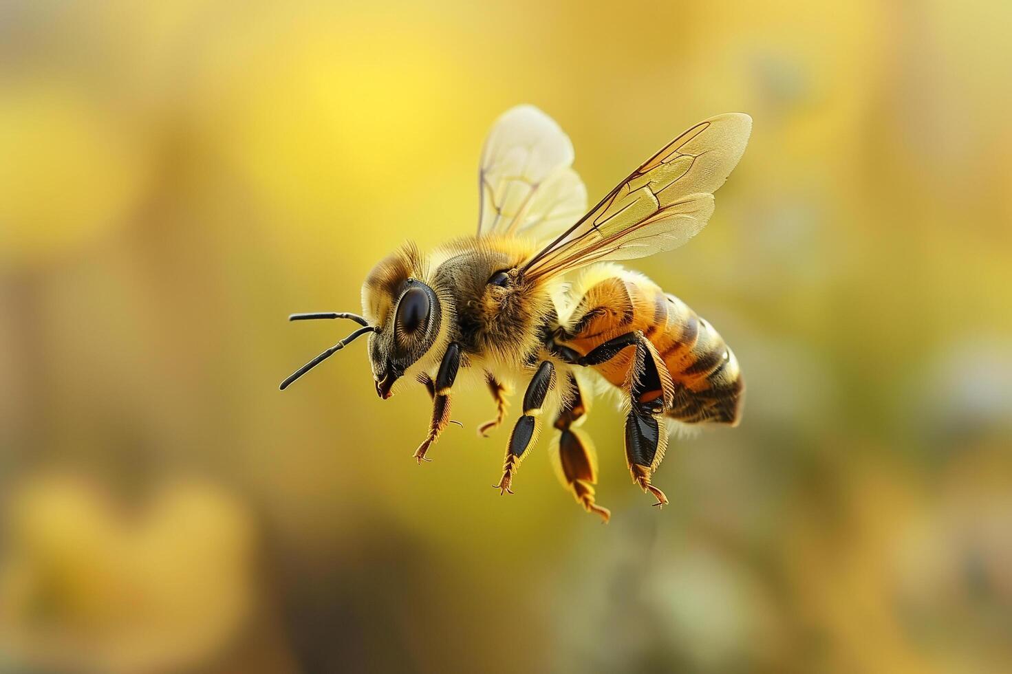 ai généré proche en haut de une abeille avec fleur.générative ai photo