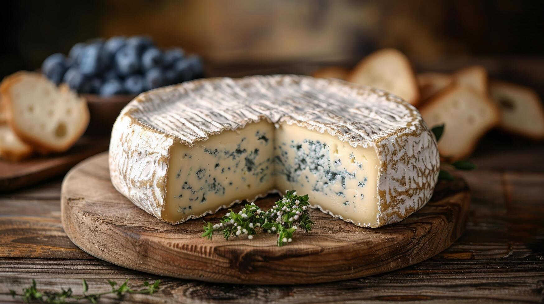 ai généré bleu fromage sur en bois Coupe planche photo