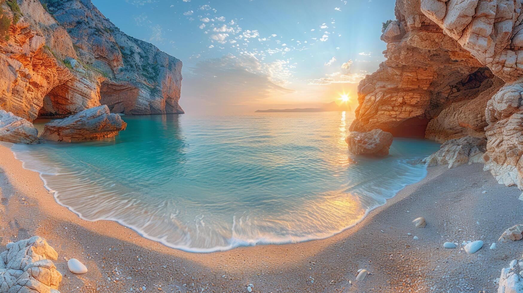 ai généré réglage Soleil plus de plage et falaises photo