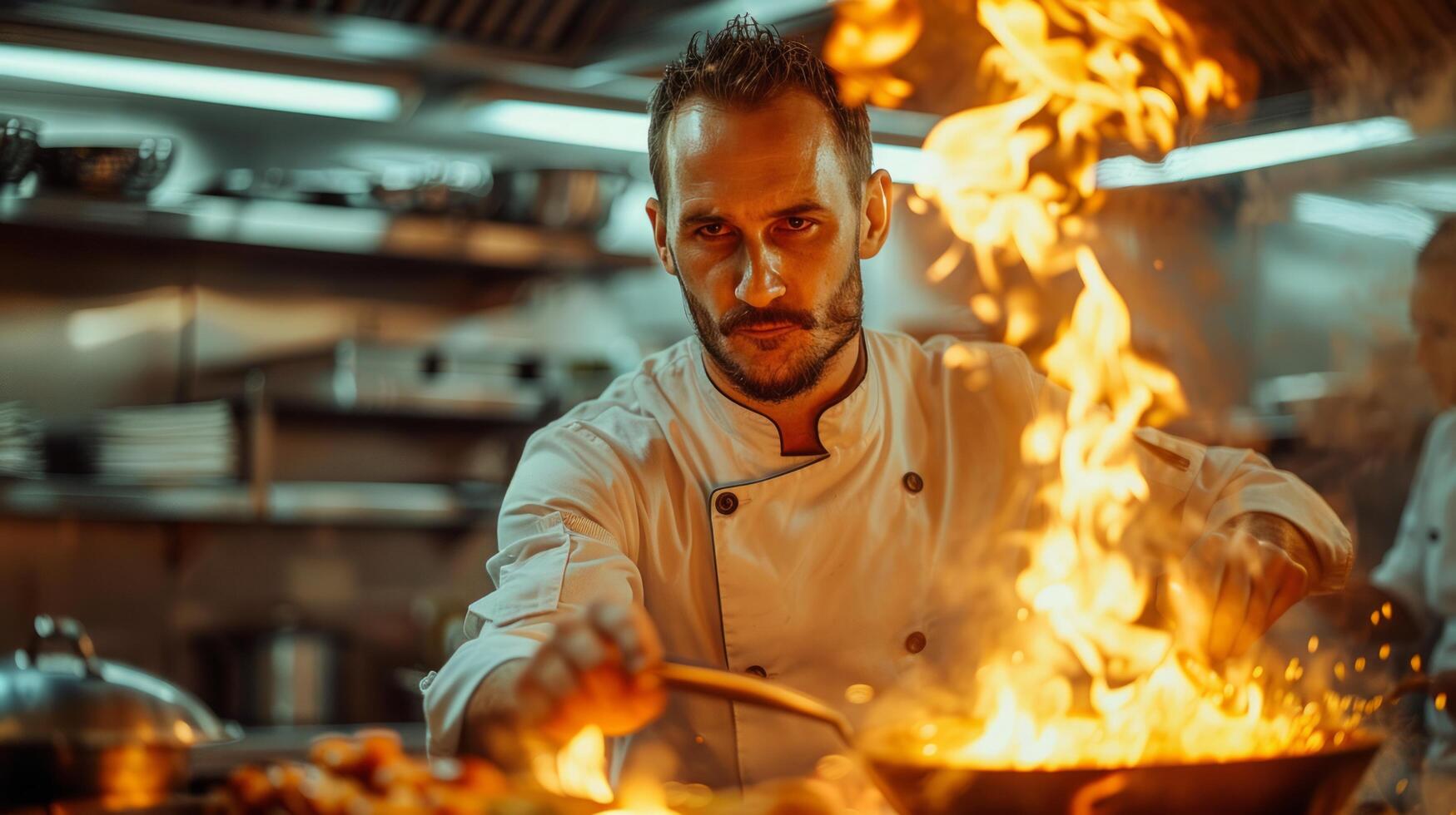 ai généré chef cuisine sur le fourneau photo