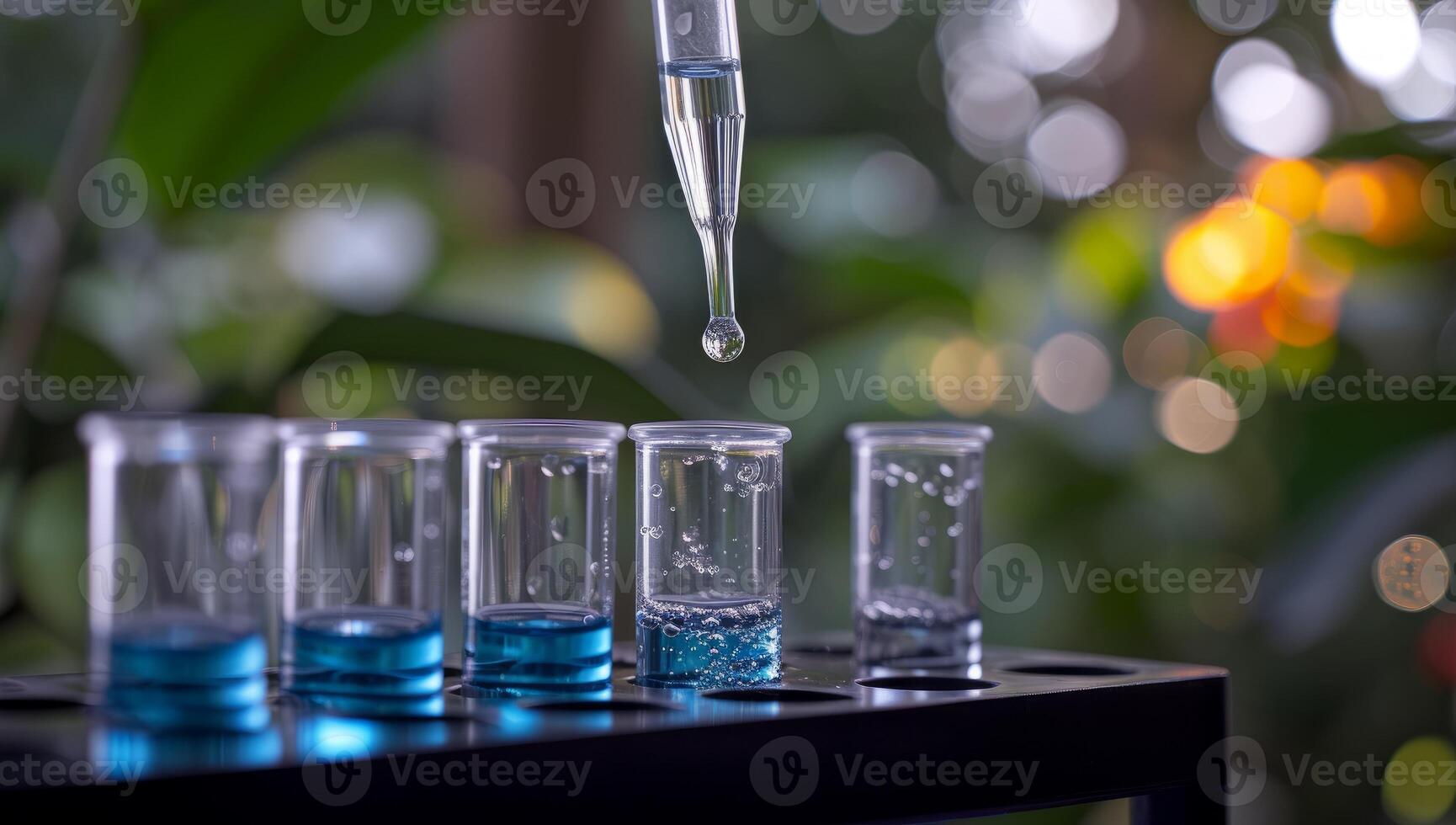 ai généré laboratoire verrerie avec bleu liquide et pipette photo