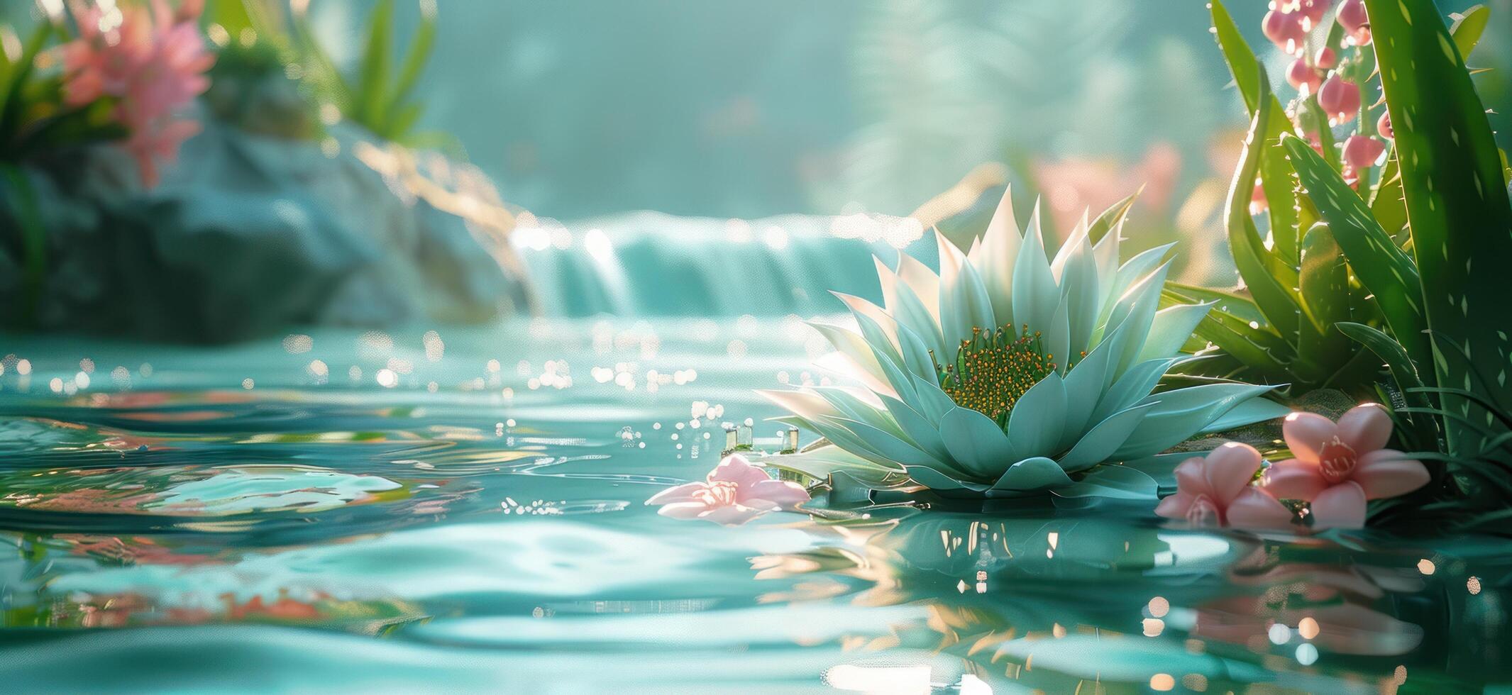 ai généré aloès l'eau avec une fleur photo