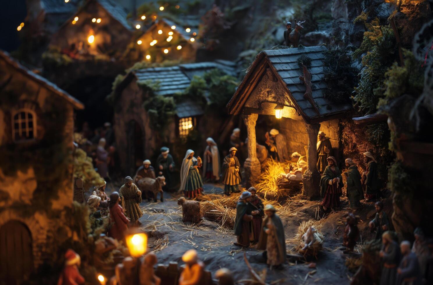 ai généré Nativité scène à Noël photo