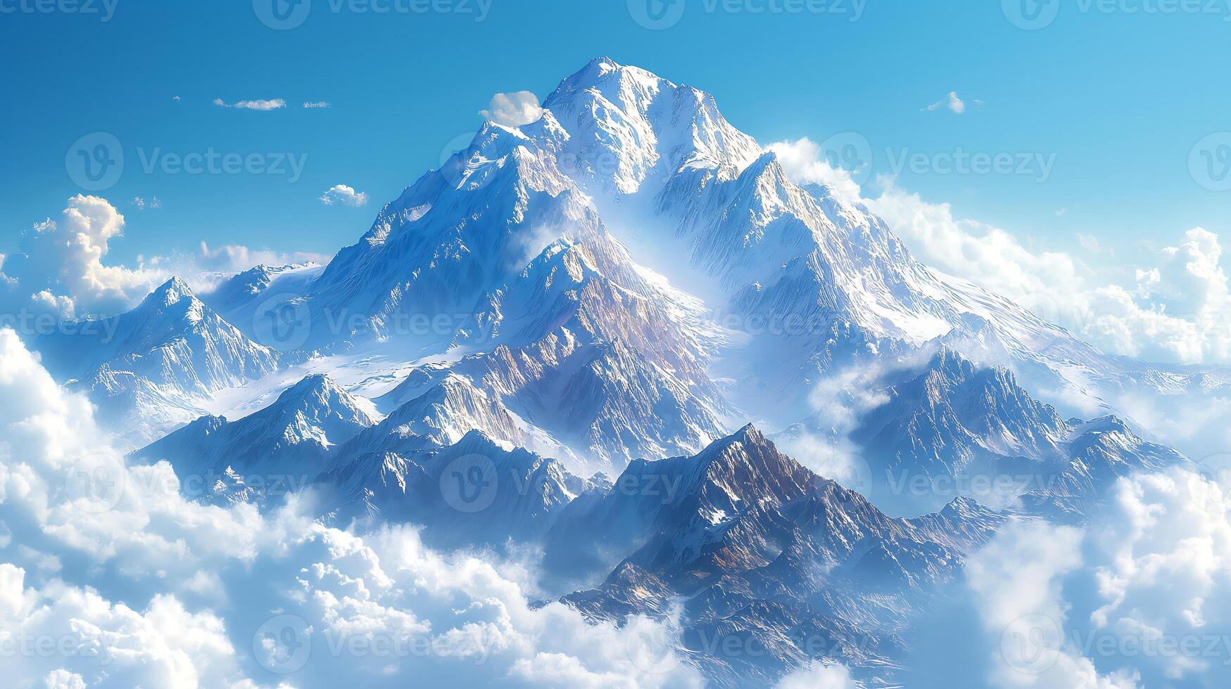 ai généré une vue de le Haut de une Montagne dans le des nuages photo