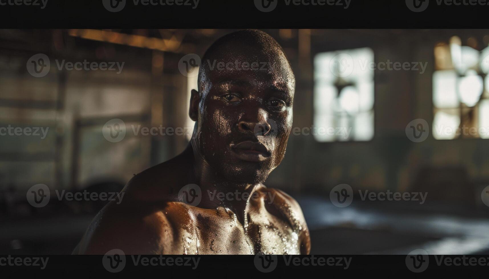 ai généré déterminé athlète dans une graveleux Gym photo