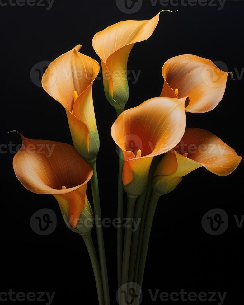 ai généré bouquet de calla lis plus de noir Contexte photo