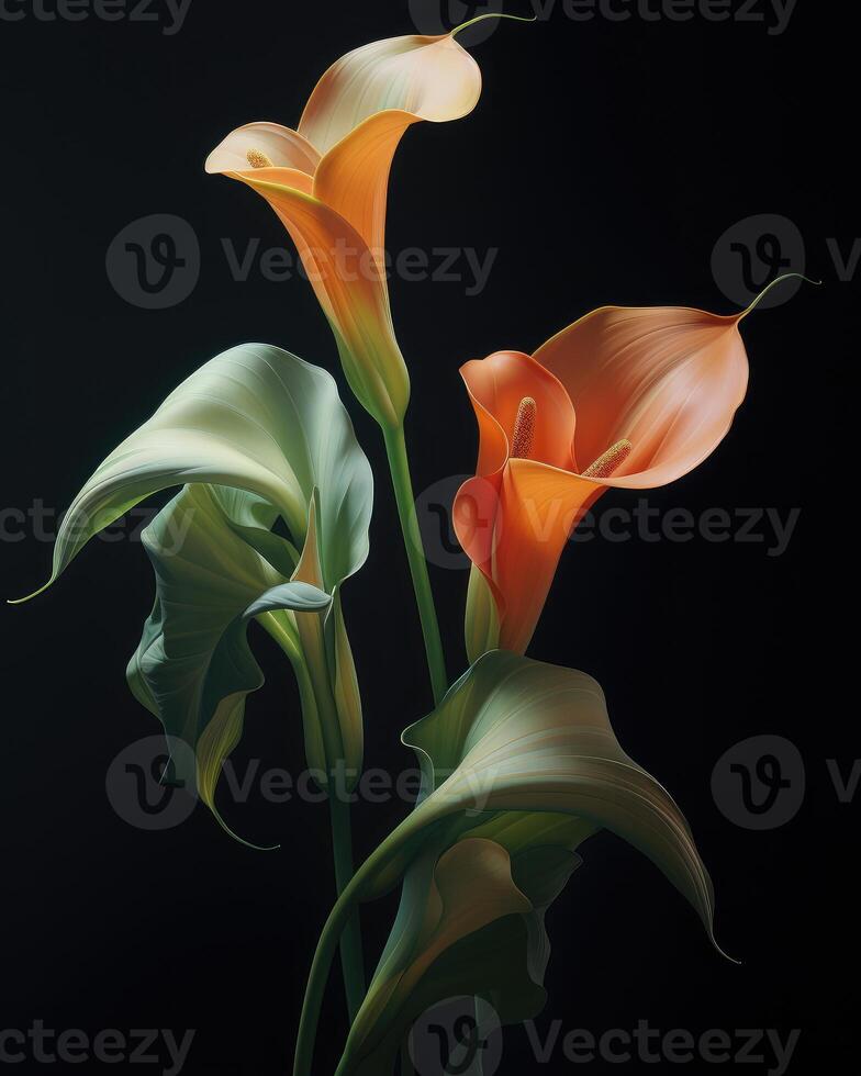 ai généré bouquet de calla lis plus de noir Contexte photo