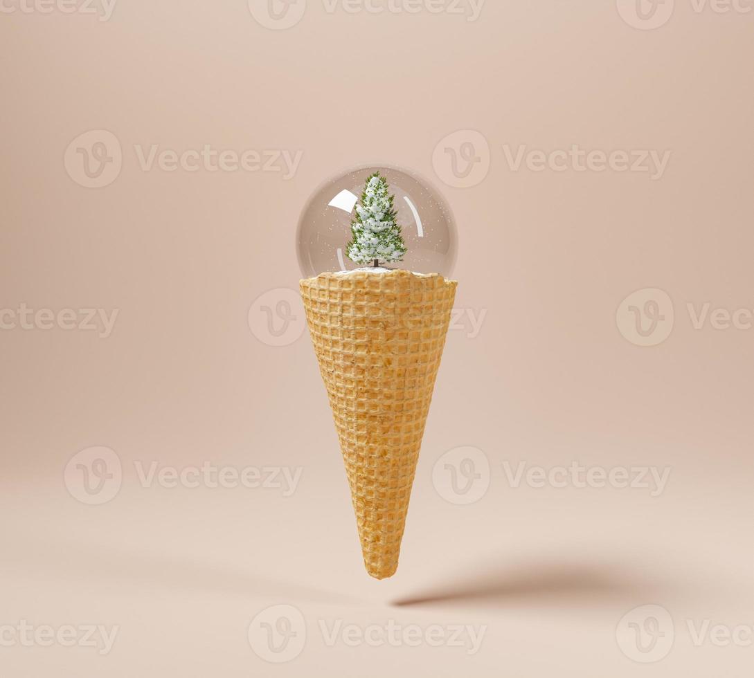 cornet de crème glacée avec boule de noël photo