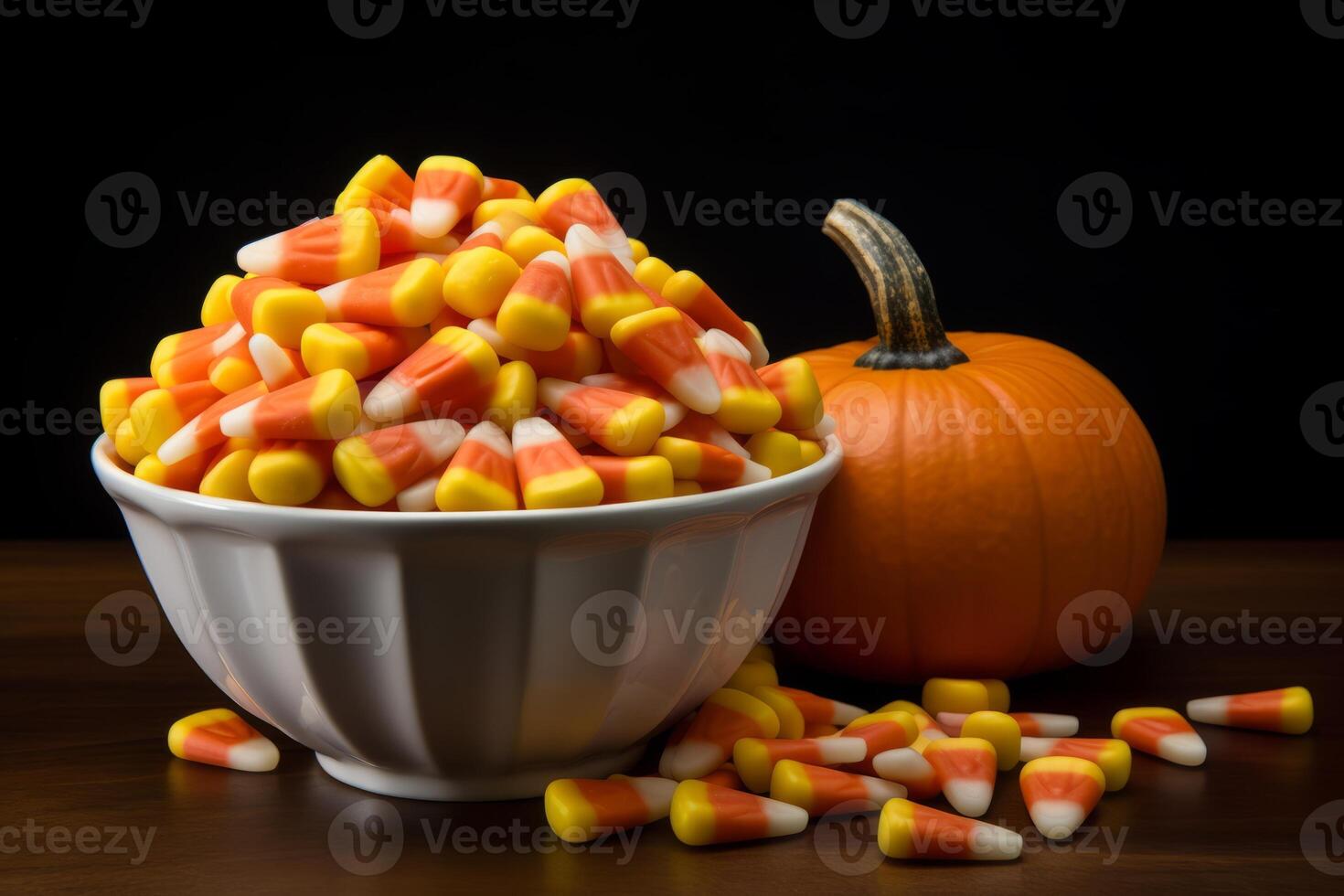 ai généré une bol de bonbons blé avec une Halloween citrouille. génératif ai photo