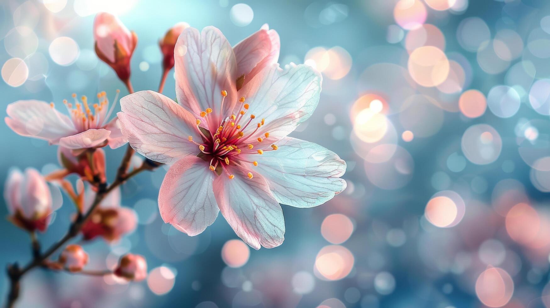 ai généré fermer de fleur sur arbre branche photo